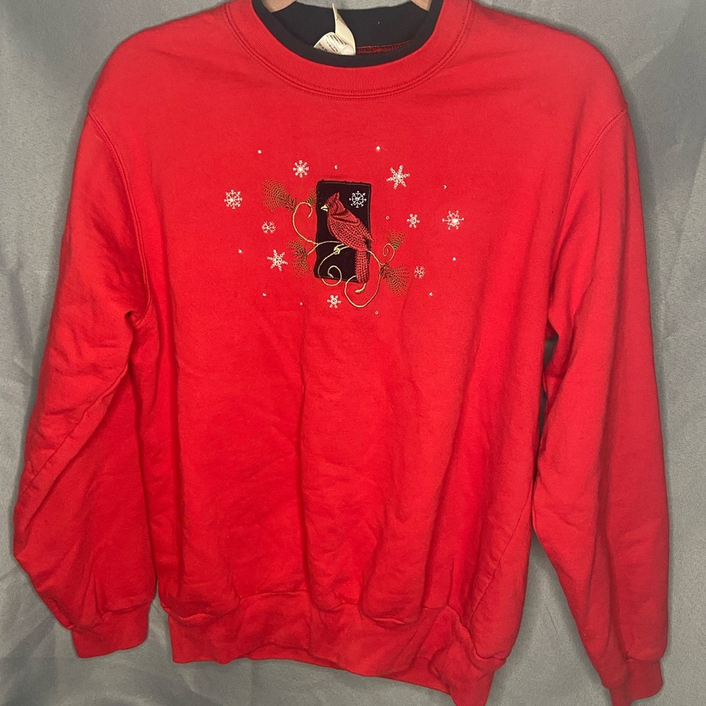 Red Sweatshirt with Cardinal Design